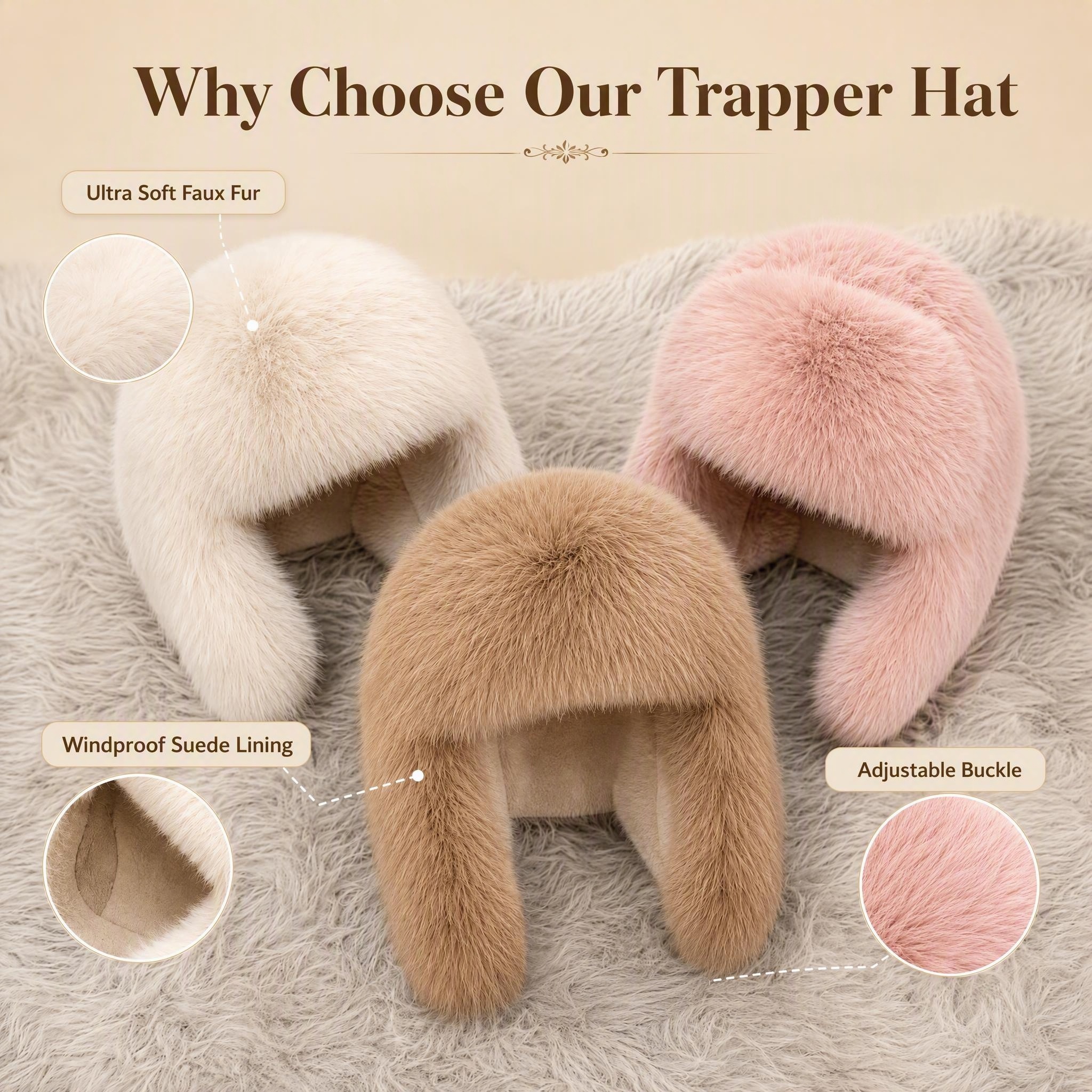 DONVEE LUXE™ Luxury Faux Fur Trapper Hat - Windproof Winter Ushanka with Suede Lining - 图片 2